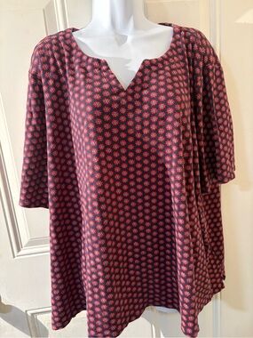 croft & barrow Navy Tunic with Red Medallion Print